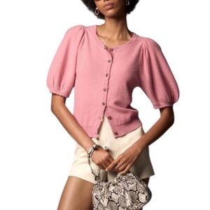 Anthropologie Maeve 100% cashmere puff sleeve cardigan